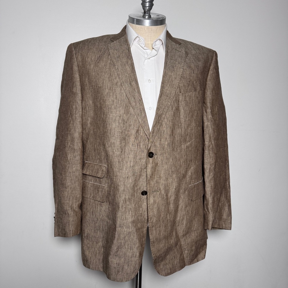 Inserch Blazer Mens 50L Taupe Solid 100% Linen Two Button Side Vent Italy